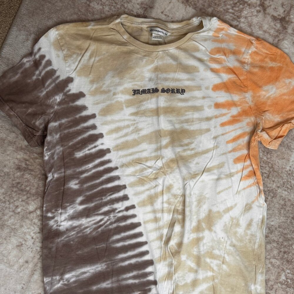 Eleven Paris S/S Cotton Tie Dyed T-Shirt in Brown/Tan/Orange on White, XL